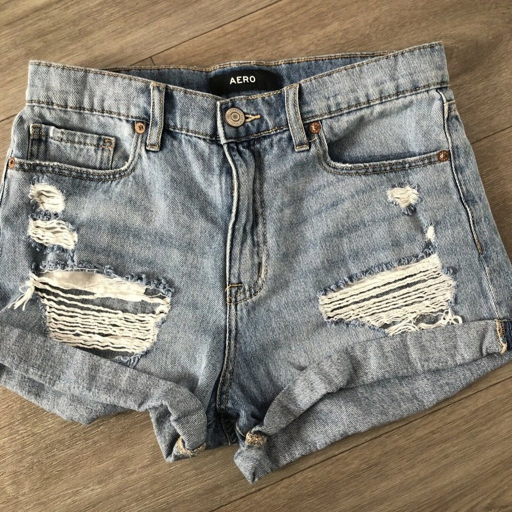 Aero Denim Jean Mom Shorts Distressed ￼high Waist Juniors 8
